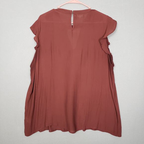 Maurices Plus Size 3X Cap Sleeve Babydoll Peasant Blouse Brown Prairie Americana - Picture 2 of 7